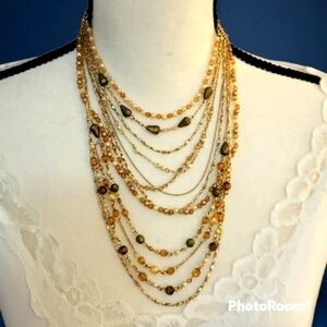 NANCY & RISE 1980s Amber Gold Beaded Chain Layered Western Baddie Necklace